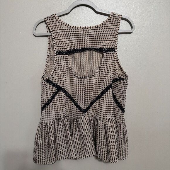 Free People Lace & Stripe Peplum Top in Black & Toasted Almond medium - Picture 3 of 7